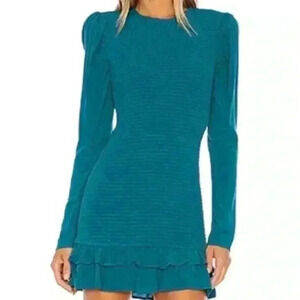 NWT, Lovers + Friends Declan Teal, Long Sleeve, Smocked, Mini Dress, Size Medium